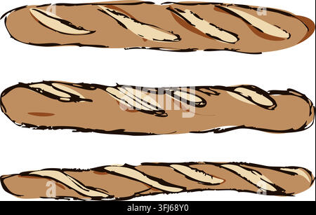 Hand Drawn Rustic Baguette Bread Collection Stock Vector