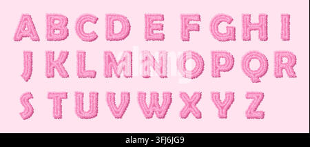 Furry Alphabet with Fluffy Letters and Soft Fur Texture Stock Vector