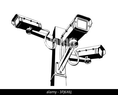 CCTV security cameras system on pole stylized vector illustration Stock Vector