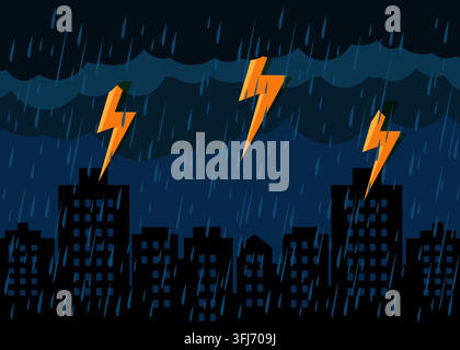 Rain and storm with lightning and thunder background stock illustration Stock Vector