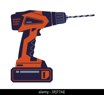 Red drill. Modern flat cartoon illustration isolated on white background Stock Vector
