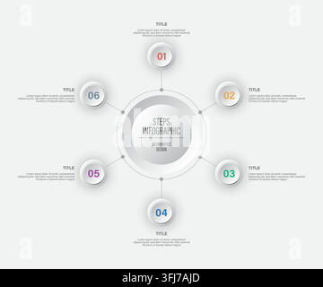 6 Steps Neumorphic Cycle Infographic Template Stock Vector