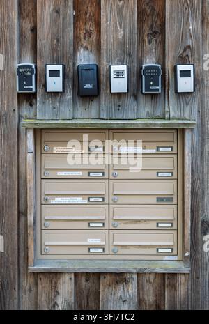 15 September 2026, Mecklenburg-Western Pomerania, Schwerin: Airbnb key boxes are mounted on the exterior wall of a building that also contains rental apartments. Photo: Markus Scholz/dpa Stock Photo