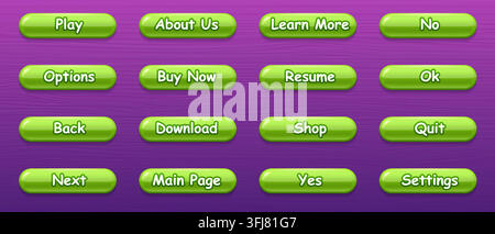 Game ui set of Buttons. GUI to build 2D games. Vector. For web or video games and others. Stock Vector