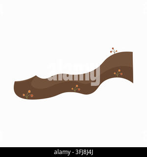 A winding brown dirt road flanked by small berry-laden twigs, rendered in a flat, cartoon style. Stock Vector