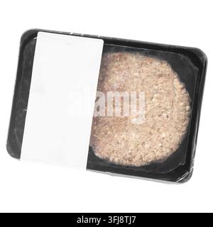 Packaged raw burger patty in black tray Stock Photo
