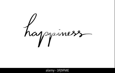 Happiness handwritten calligraphy lettering on white background Stock Photo