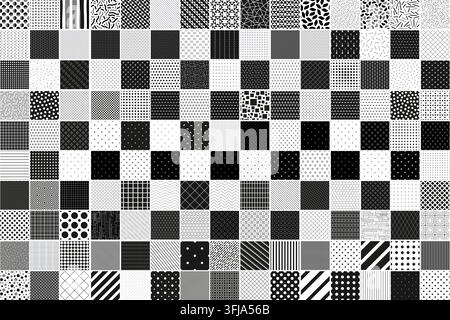Collection of seamless black and white geometric patterns, monochrome vector textures and repeat backgrounds for textile, fashion, wallpaper Stock Vector