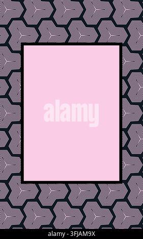 Geometric frame, graphic design in black and pink on a pink background. Book cover, illustration, mesmerizing pattern Stock Photo
