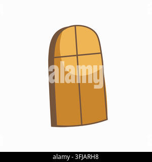 Arched wooden balcony window-door in a cartoon style, vector. Stock Vector