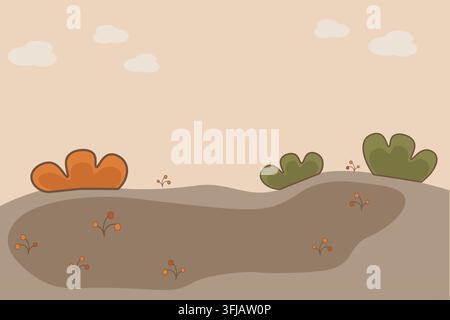Autumn landscape with colorful bushes and berries on a hill in a cartoon style vector Stock Vector