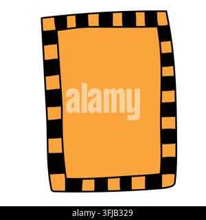 Hand drawn orange and black checkered vertical rectangular frame isolated on white background. Stock Vector