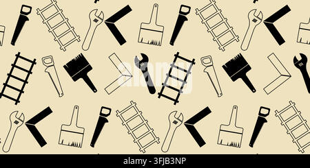 A professional pattern background featuring construction and handyman tools in clean line art and solid glyph style. Perfect for industrial branding, Stock Vector