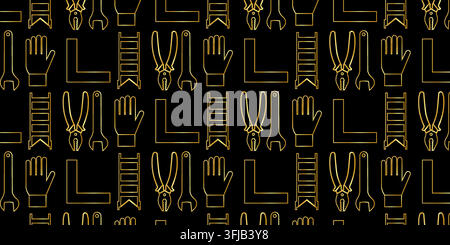 A professional pattern background featuring construction and handyman tools in clean line art and solid glyph style. Perfect for industrial branding, Stock Vector
