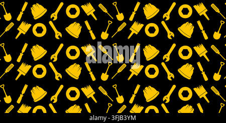 A professional pattern background featuring construction and handyman tools in clean line art and solid glyph style. Perfect for industrial branding, Stock Vector