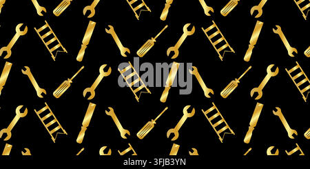 A professional pattern background featuring construction and handyman tools in clean line art and solid glyph style. Perfect for industrial branding, Stock Vector