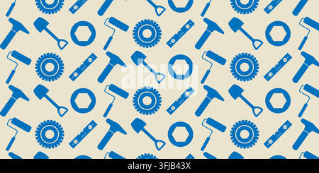 A professional pattern background featuring construction and handyman tools in clean line art and solid glyph style. Perfect for industrial branding, Stock Vector