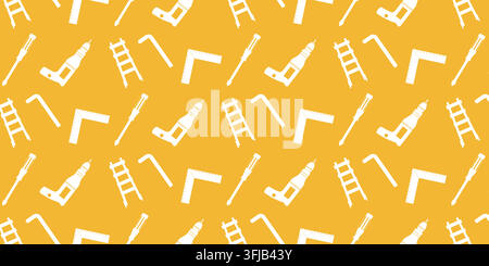 A professional pattern background featuring construction and handyman tools in clean line art and solid glyph style. Perfect for industrial branding, Stock Vector