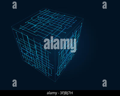 Decorative wire cube illustration for creative templates, creative layouts, and modern visual branding. Stock Vector