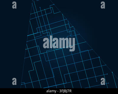 Abstract futuristic pyramid structure rendered as a clean geometric network background Stock Vector