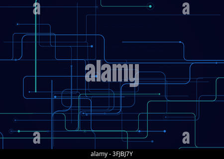 Connected line-and-dot network pattern inspired by circuit board traces and modern data systems Stock Vector