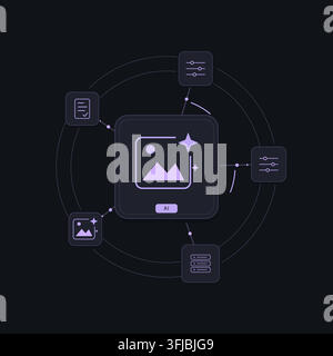Generative AI creative tools with connected technology symbols and editable geometric shapes. Stock Vector