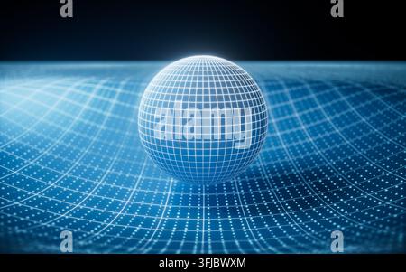 Blue technology grid and digital sphere background, 3d rendering. 3D illustration. Stock Photo