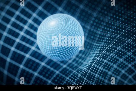 Blue technology grid and digital sphere background, 3d rendering. 3D illustration. Stock Photo