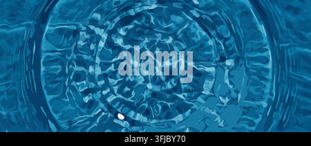 Water ripple background with concentric circular waves in blue tones, stylized flat vector texture depicting aquatic pool surface for summer spa banne Stock Vector