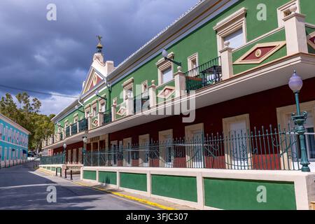 Colourful historic buildings in the spa town of Fortuna, Los Baños de Fortuna, Region of Murcia (Spain) Stock Photo