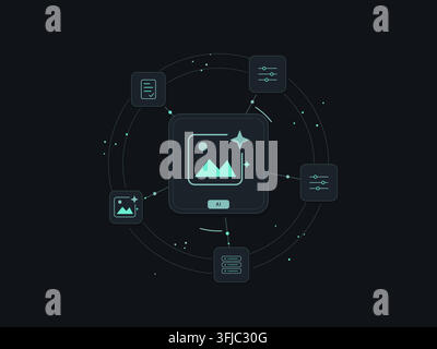 Generative AI creative tools with connected technology symbols and editable geometric shapes. Stock Vector