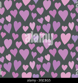 Seamless pattern with color hearts. Template holiday vector illustration. Design for card, postcard, poster, print, banner. Cartoon colorful hearts on Stock Vector