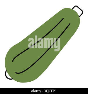 Green zucchini icon with simple black details in minimal flat style. Vector isolated illustration on white background Stock Vector