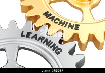 Machine Learning concept with interlocking gears. 3D rendering isolated on white background - Photomontage Stock Photo