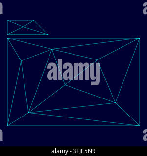 Folder low poly triangulation triangulated polygonal electric cyan blue vibrant aqua neon color vector illustration image outline contour line style Stock Vector
