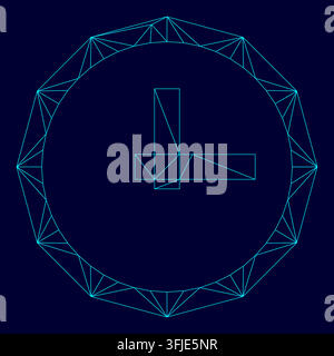 Clock low poly triangulation triangulated polygonal electric cyan blue vibrant aqua neon color vector illustration image outline contour line style Stock Vector
