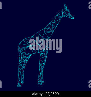 Giraffe low poly triangulation triangulated polygonal electric cyan blue vibrant aqua neon color vector illustration image outline contour line style Stock Vector