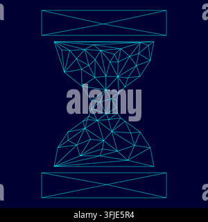 Hourglass low poly triangulation triangulated polygonal electric cyan blue vibrant aqua neon color vector illustration image outline contour line Stock Vector
