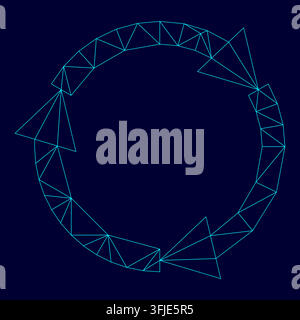 Three circle arrows low poly triangulation triangulated polygonal electric cyan blue vibrant aqua neon color vector illustration image outline Stock Vector