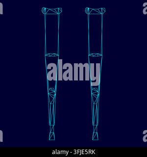 Pair of crutches low poly triangulation triangulated polygonal electric cyan blue vibrant aqua neon color vector illustration image outline contour Stock Vector