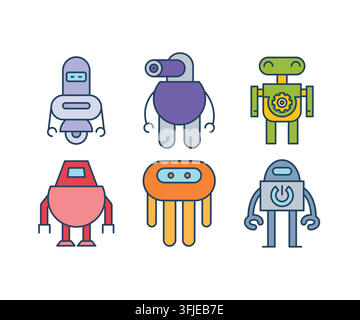 humanoid and droid robots characters set Stock Vector