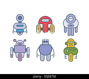 humanoid and droid robots characters set Stock Vector