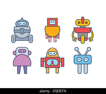 humanoid and droid robots characters set Stock Vector