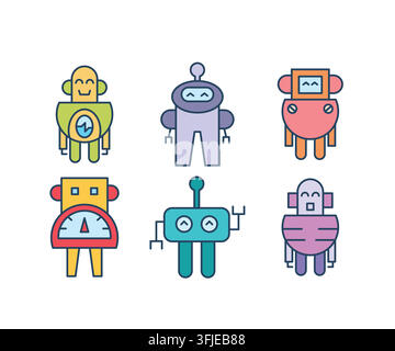 humanoid and droid robots characters set Stock Vector