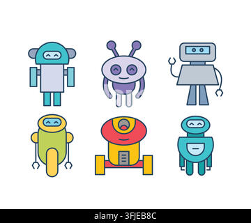 humanoid and droid robots characters set Stock Vector