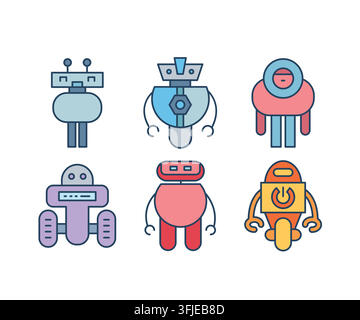 humanoid and droid robots characters set Stock Vector