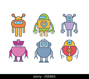 humanoid and droid robots characters set Stock Vector