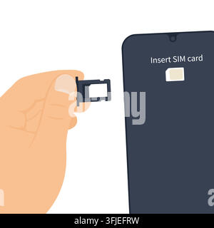 Hand Inserting SIM Card Tray into Smartphone Vector Illustration Stock Vector