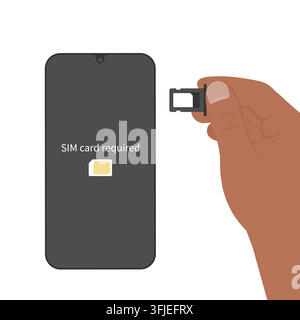 Hand Inserting SIM Card Tray into Smartphone Displaying SIM Required Vector Stock Vector