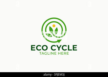 Minimalist Monoline Eco Cycle Leaf Arrow Logo Icon for Sustainable Recycling Stock Vector
